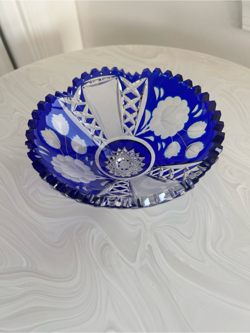 1950s Vintage Czech Republic Bohemian Cobalt Blue Lead Crystal Glass Bowl 5.5in